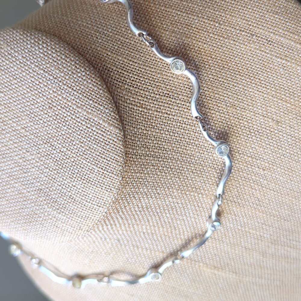 Vintage Danish DYRBERG KERN Brushed Silver & Rhinestone Choker Necklace